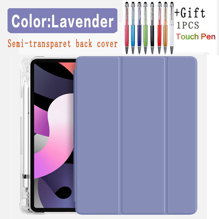 Flip skórzany pokrowiec na iPad Air 4 10.9 2020 przezroczysty futerał na tył z miejscem na długopis do Apple iPad Air 4th Gen stojak na walizkę Funda Capa: Lavender-Air 4