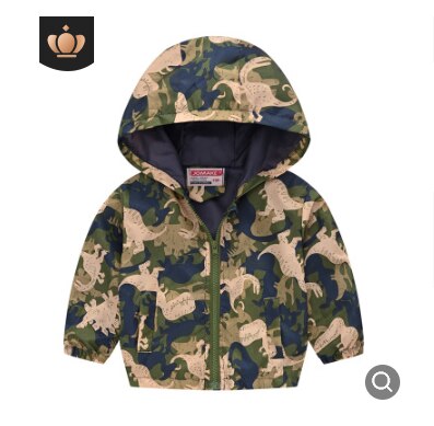 Jongen Jas Herfst Warm Camouflage Jas Jas Cartoon Dinosaurus Hoodie Lente En Herfst