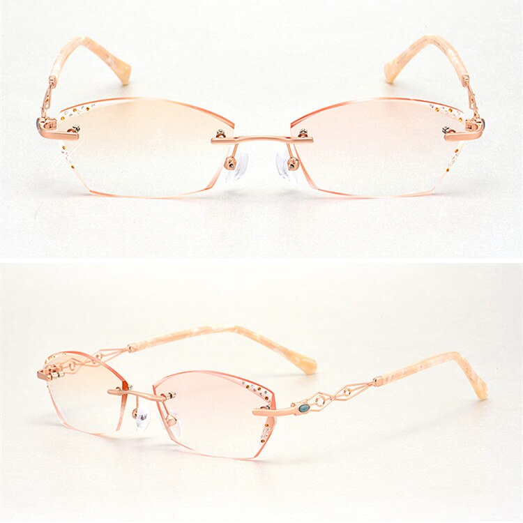 Ladies Prescription Glasses Myopia Hyperopia Custom Glasses Frameless Diamond Coloured Glasses Radiation Proof Optical Glasses 1: Gold