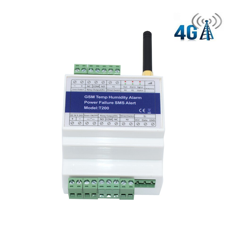 Control remoto DIN-rail GSM 4G SMS, Monitor de estado de humedad y temperatura, alarma con 2 salidas de relé, recordatorio de alarma de fallo de potencia