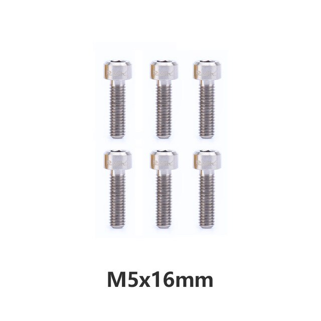Risk 6 stuks/doos racefiets mountainbike fiets titanium  m5 x 16/18 stuurpen bevestigingsbouten schroeven voor zadelpenklem: M5 x 16 titaniumkleur