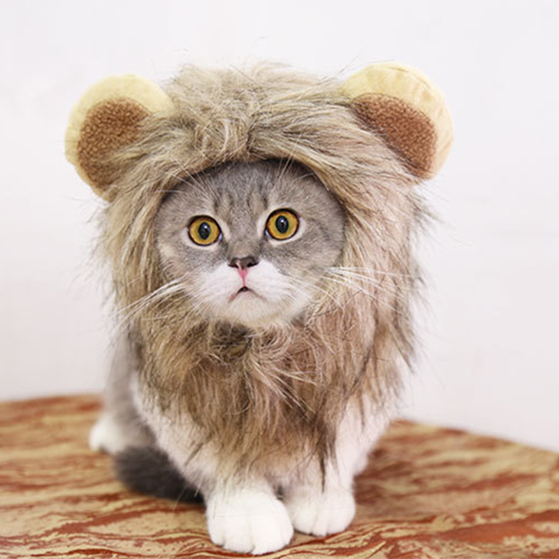 Disfraz de Melena De León para mascota, disfraz de gato y perro pequeño, peluca cálida, gorro, decoración de Navidad, Halloween