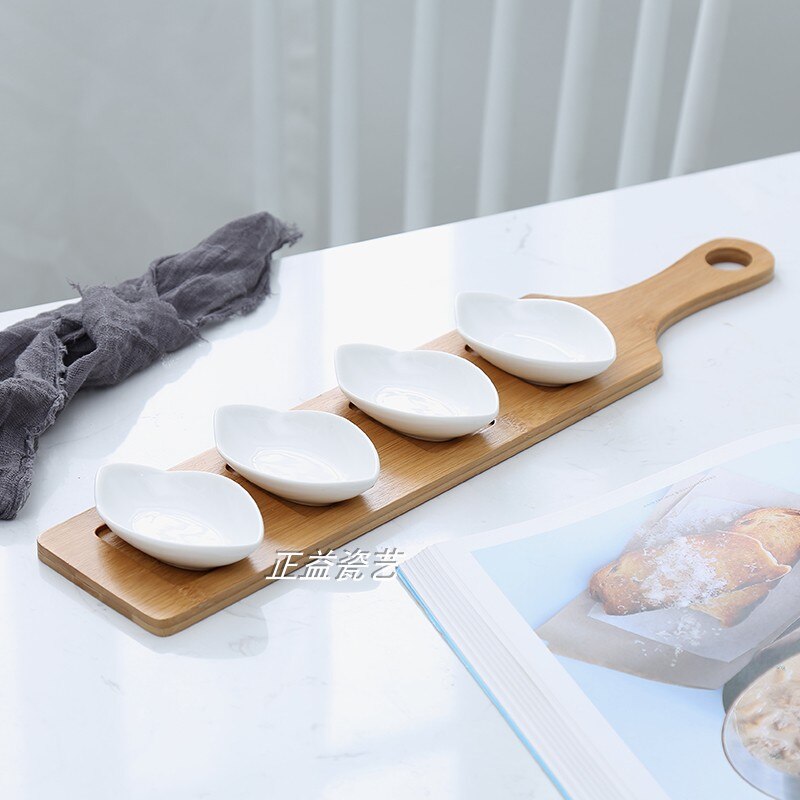 Japanese-style fruit platter tray ceramic cutlery dish snacks / nuts / desserts natural bamboo tray set / sauce dish: Ys0272-6