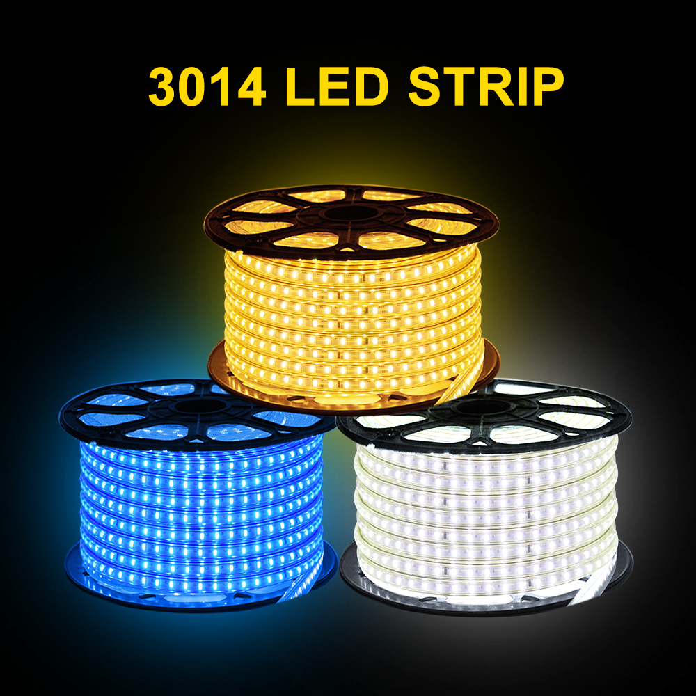 Tira de luces led de 220V, 3014 SMD, 120led/m, cinta de luz flexible impermeable, Blanco cálido, 1m, 5m, 10m, 20m, 25m, 50m, 100m, enchufe de alimentación