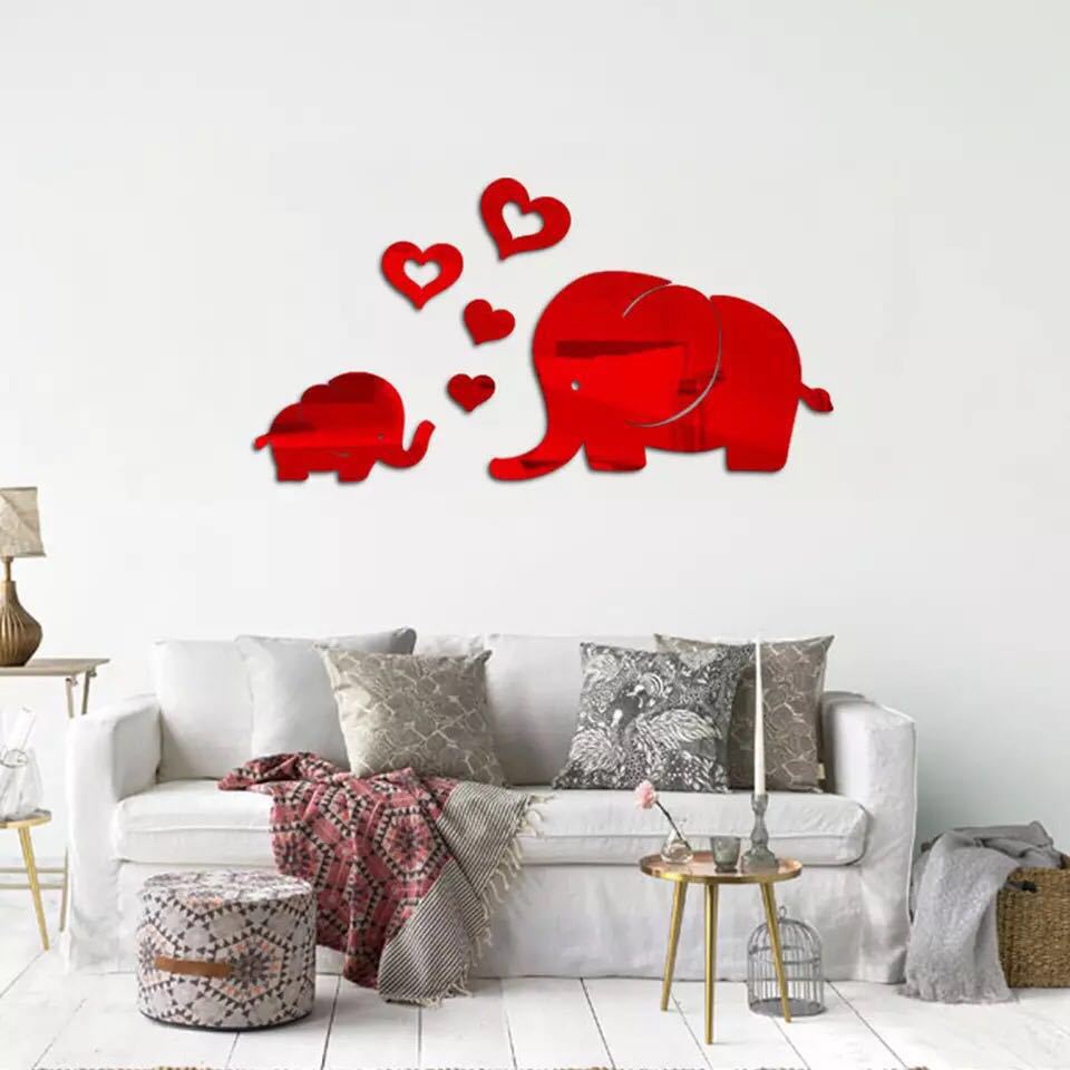 12 tommer elefant familie spejl klistermærke, tegneserie dekoration klistermærke til børneværelse, væg spejl, kærlig boligindretning, dekorativt spejl
