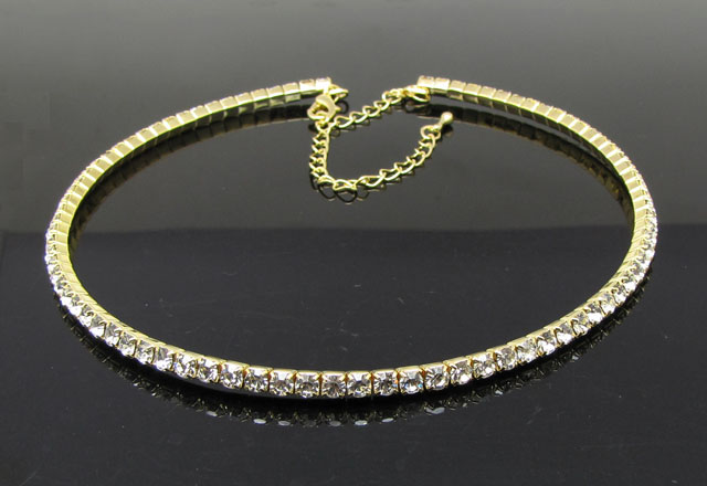 Ægte kvinder maxi halskæde collier collares bryllup brude brudepiger diamante krystal halskæde choker kæde 1 række: Guldfarve