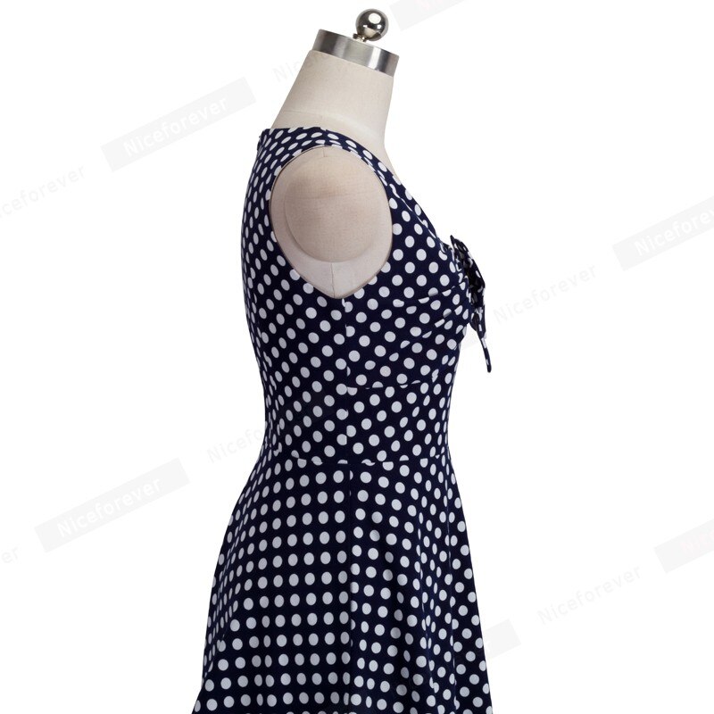 Nice-forever sommer kvinder 1950 retro polkaprikkede kjoler fest a-line blusset kvindekjole  a007