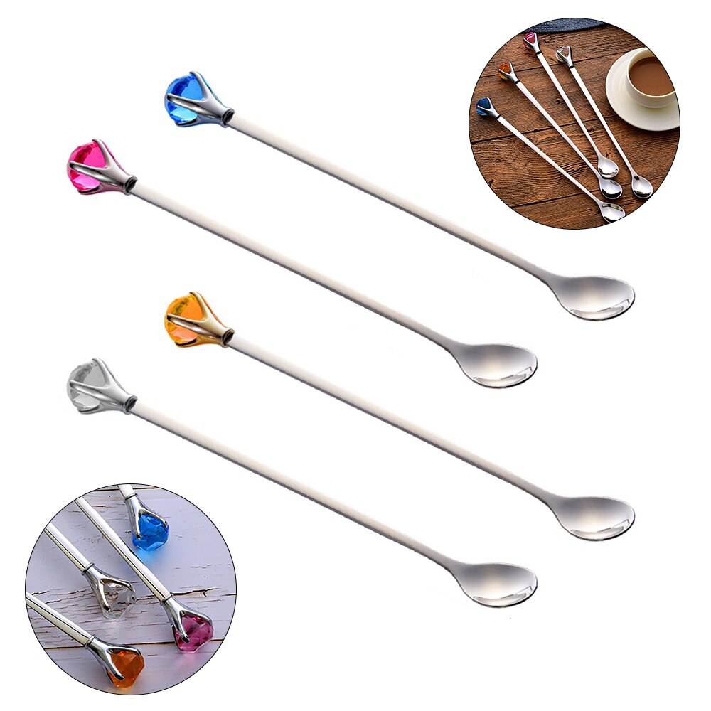 1pc Stainless Steel Mixing Cocktail Spoon With Rhinestone Long Handled Drink Coffee Swizzle Mixing Stirring Barware Drink Tool