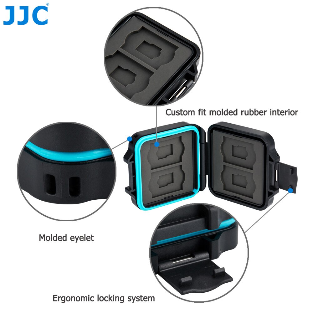JJC-estuche para tarjeta de memoria SD, caja de almacenamiento con soporte para billetera, organizador para 4 SD SDHC SDXC 4 Micro SD TF, Tarjetero con herramienta de extracción de tarjetas