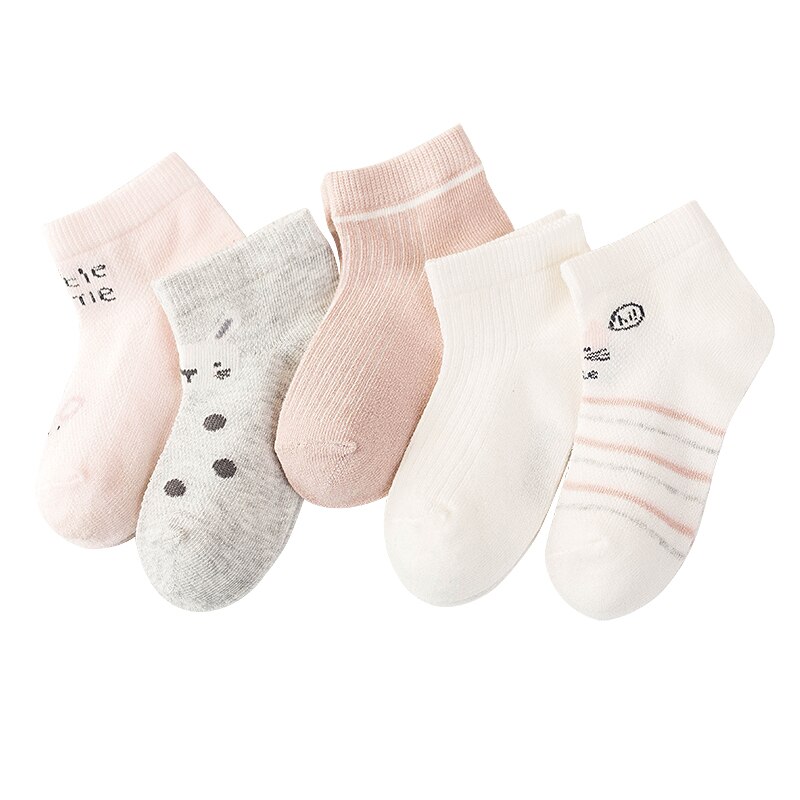 5 pares \ lot verão algodão malha meias para meninas do bebê respirável crianças adorável rosa coelho meias primavera criança meias: 3-5Y