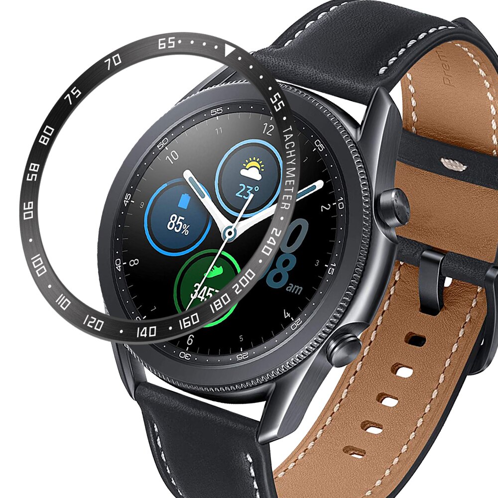 Galaxy watch 3 bezel ring 45mm 41mm for samsung galaxy watch 41mm 45mm bezel loop rustfritt stål deksel støtfanger anti riper: Svart a / Galakse klokke 3 41mm