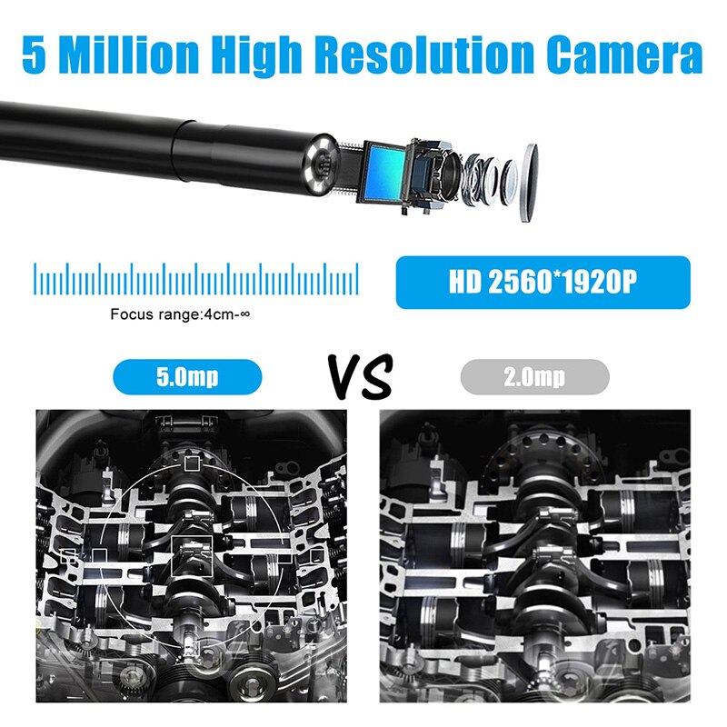 Inspection Camera 5.0MP 5.5mm Wireless Borescope WiFi Snake Camera with 6 LED for iPhone, Samsung, Android Tablet