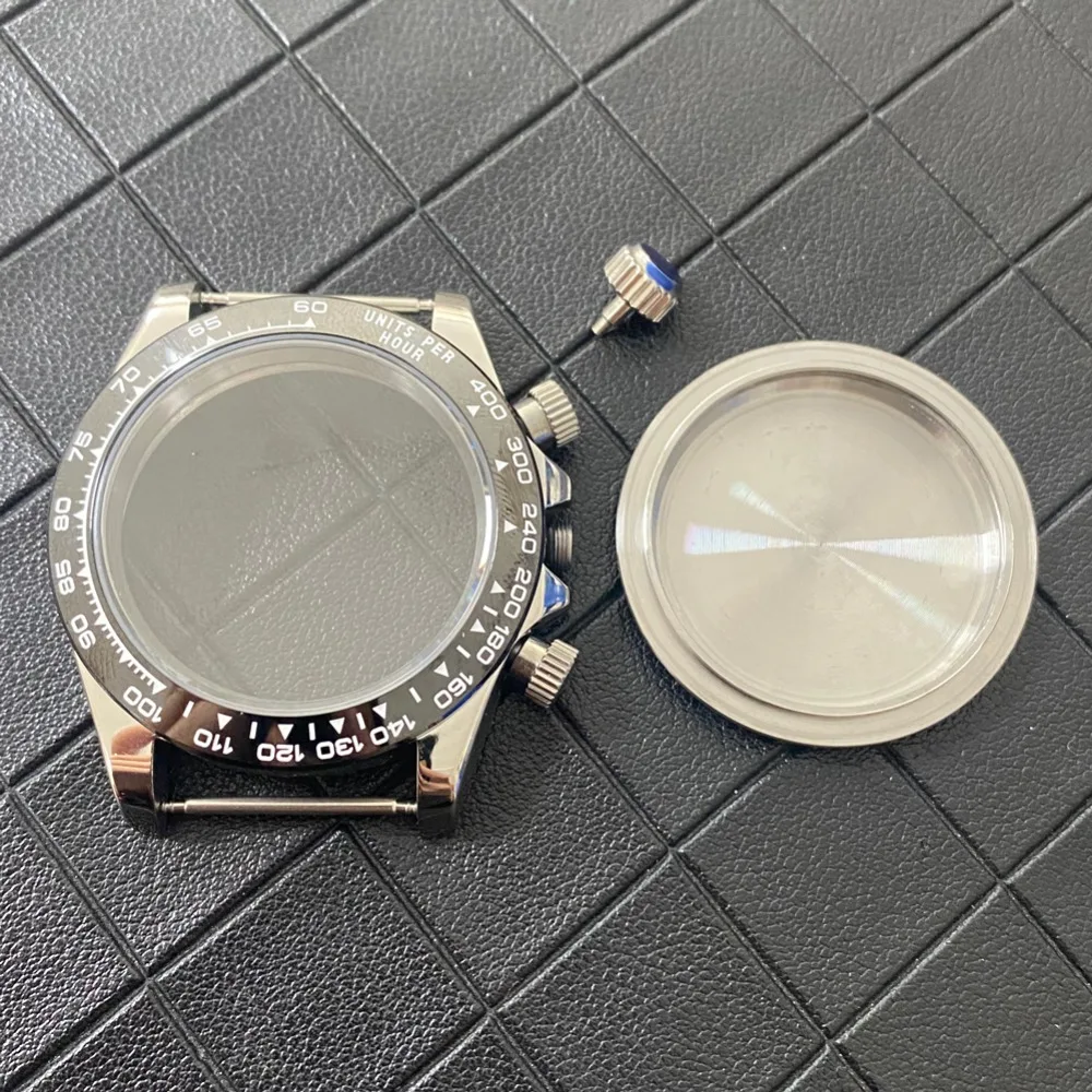 Caja de reloj VK63 modificada, caja de reloj de acero con cristal de zafiro, bisel de cerámica, accesorios de reloj para hombre para movimiento de cuarzo VK63