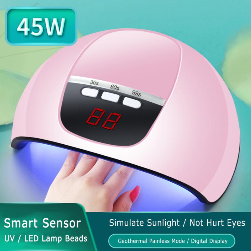 45w gel lampe auto sensor neglelys led neglelampe negletørrer sollys timer uv lampe bærbar neglelak manicure værktøj