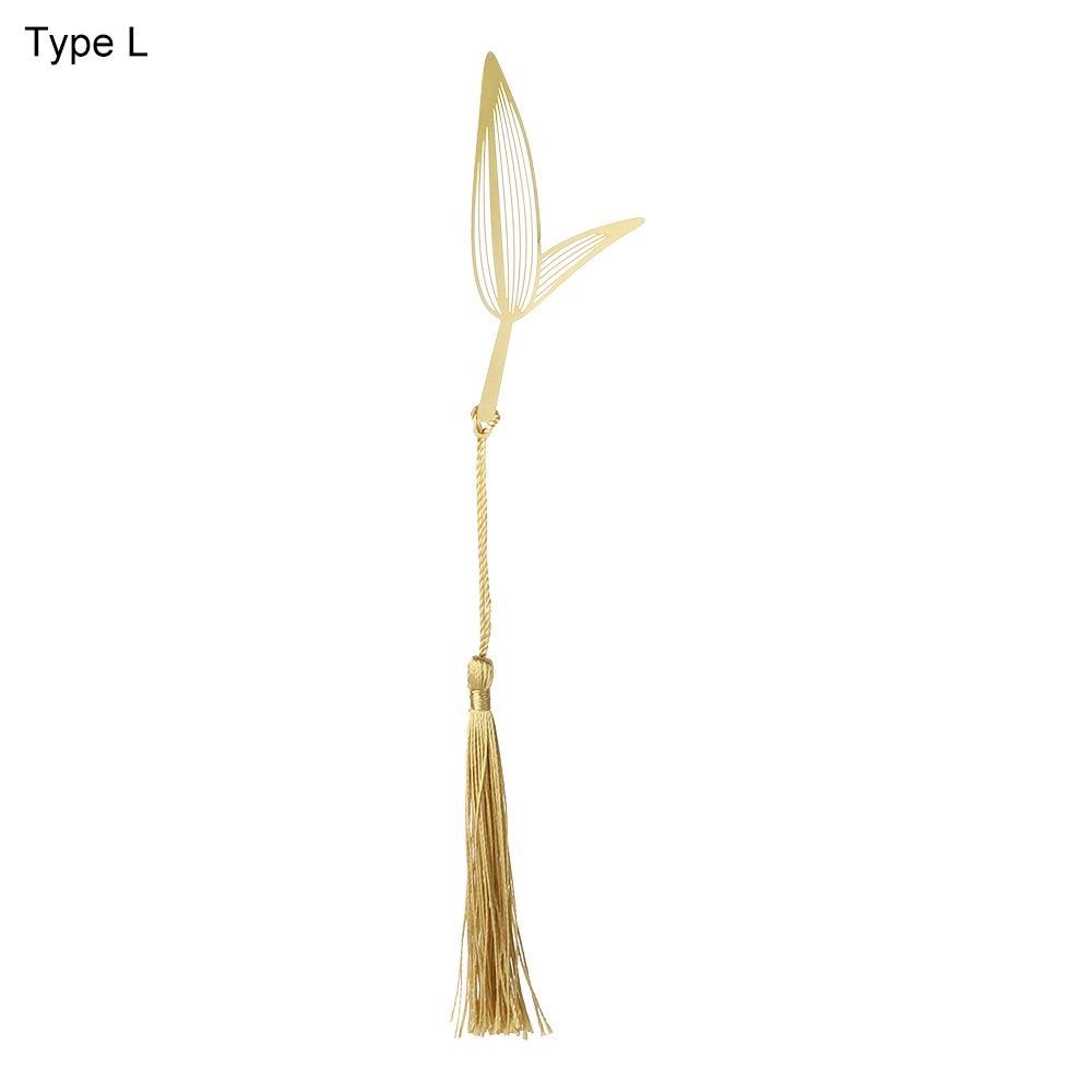 1PC Retro Brass Bookmark Tassel Pendant Butterfly Rose Book Clip Pagination Mark Stationery Student Cartoon Metal Bookmark: Type L
