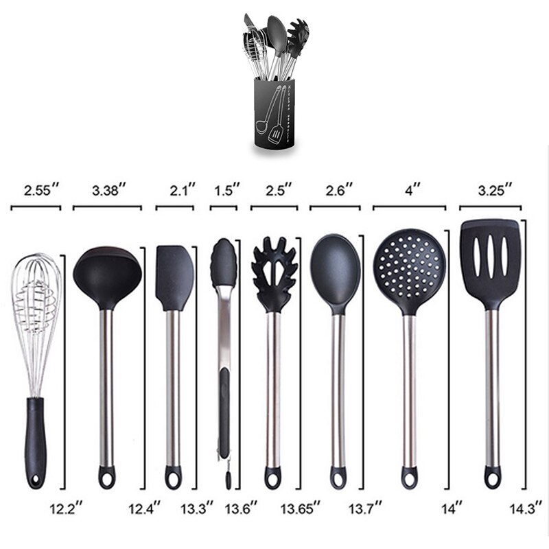 Cooking Tool Sets 9PCS Turner Soup Ladle-Egg Spatula Cooking Set Stainless Steel Food Grade Silicone Cooking Kitchen Tools: Default Title