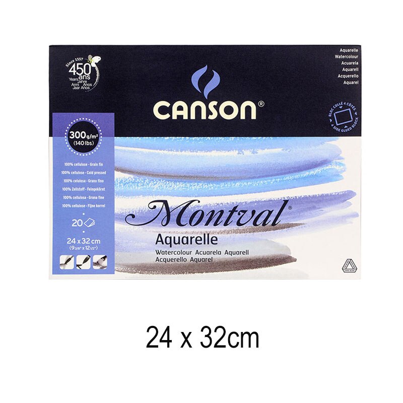 Canson – livre d&#39;aquarelle Montval, 300g, 20 feuilles de papier aquarelle, carnet de croquis, peinture au crayon de couleur: 24x32cm