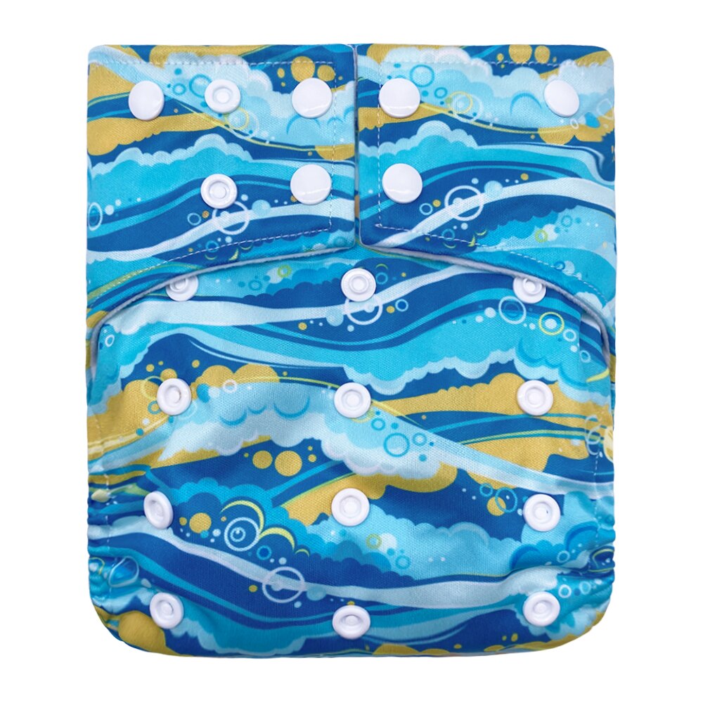 Goodbum Waves Printed Washable Adjustable Double Gusset Square Cloth Nappy For Baby Diaper: D42