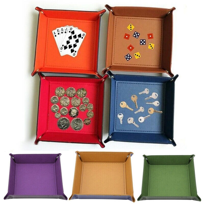 PU Leather Dice Rolling Tray Square Dice Tray Dice Box For Table Games Dice Storage
