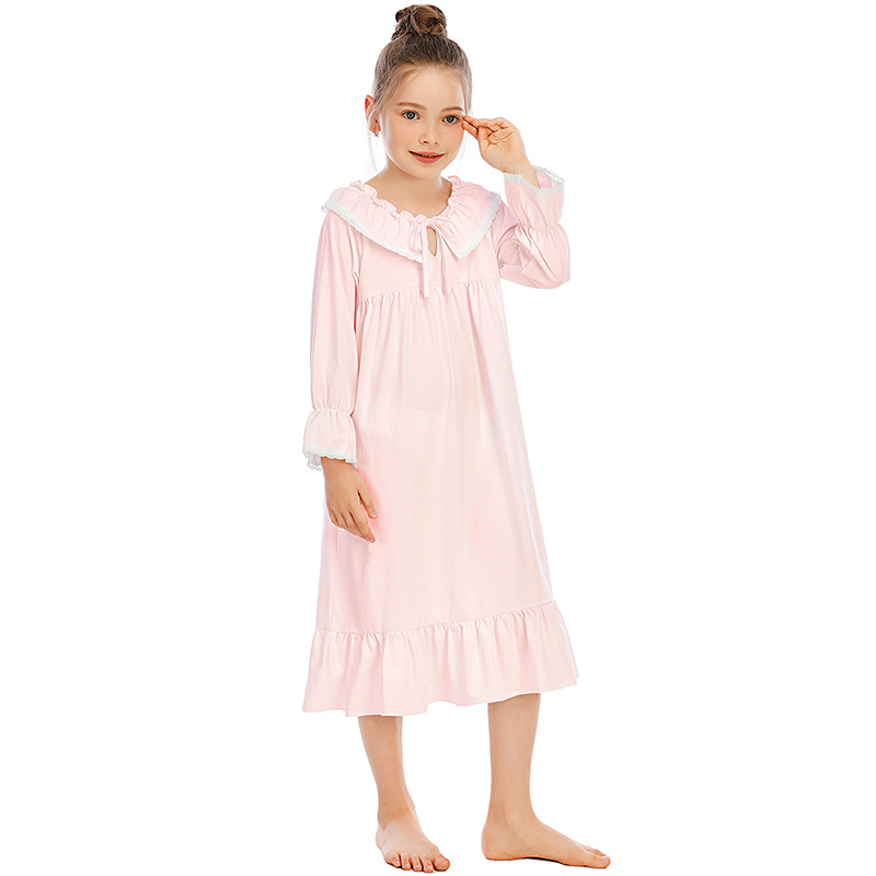 Camisón de estilo europeo Vintage para niña, ropa de dormir de algodón blanca, vestido largo fino de princesa, ropa de dormir para el hogar