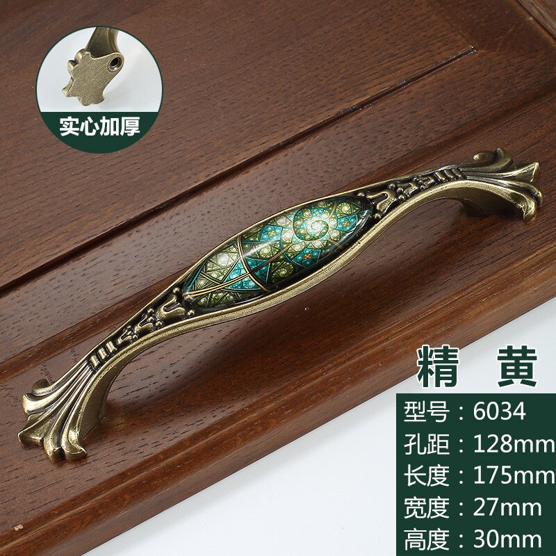 Vintage Tür Griffe Retro Bronze Küche Kabinett Knöpfe und Griffe Möbel Schrank Schrank Griff Schrank Schublade Knöpfe Zieht: Green-F-128mm