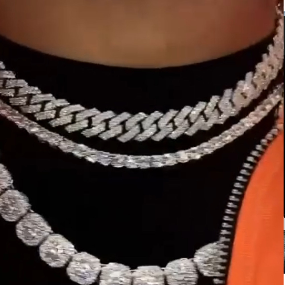 Iced Out Diamond Cuban Link Chain Necklace Men Women Rhinestone Paved Hip Hop Rhombus Cuban Necklaces Tennis Chain Jewelry