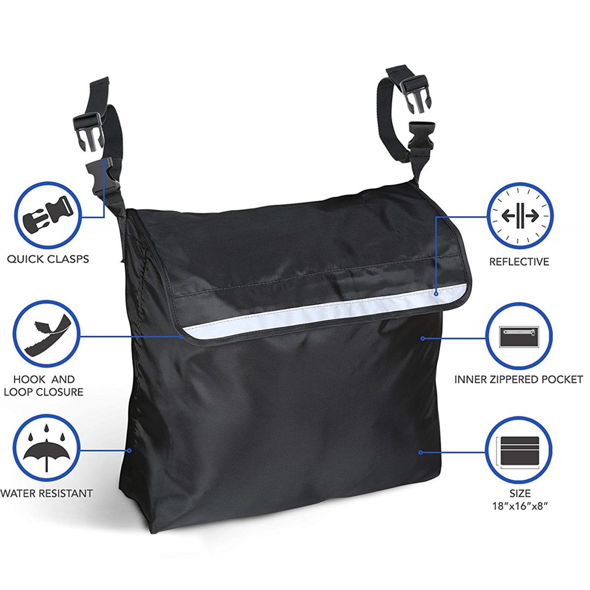 Fauteuil roulant sac Shopping mobilité rangement Holdall poignée Scooter Walker cadre stockage sacs à main noir