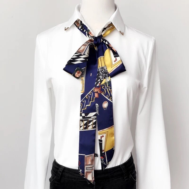 Bufanda de seda larga y estrecha para mujer, banda para la cabeza con estampado de , bolso de corbata pequeño, bufandas delgadas con cinturón de constelación japonesa: Gris oscuro