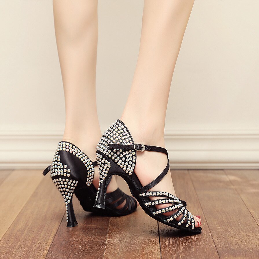Diamond Lady High Heel American Latin Dance Shoes Salsa Dance Shoes: Black / 34