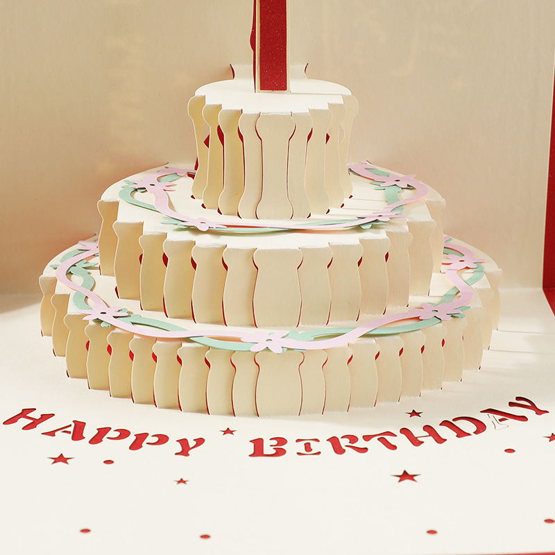 Hollow Paper Cut Paper Sculpture Greeting Card Festival Postcard Decoration 3D Cake Birthday Wishes Greeting Card