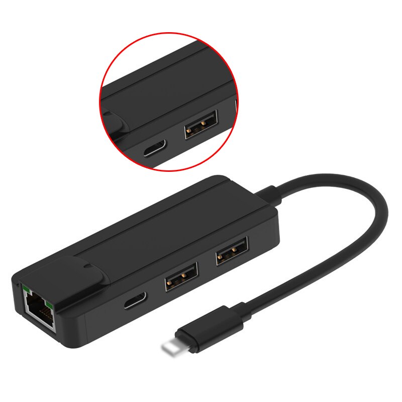 Hub 4 en 1 Usb 2,0 para IOS a RJ45 Adaptador convertidor Ethernet red LAN con cable para iPhone/iPad todas las Series con carga PD