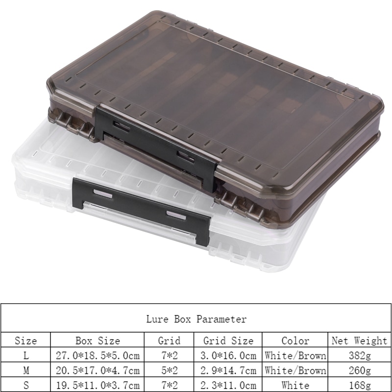 LINNHUE Plastic Fishing Lure Box Double Sided 14 Compartments Minnow Bait Lures Boxes Fishing Tackle Accessories Storage Box