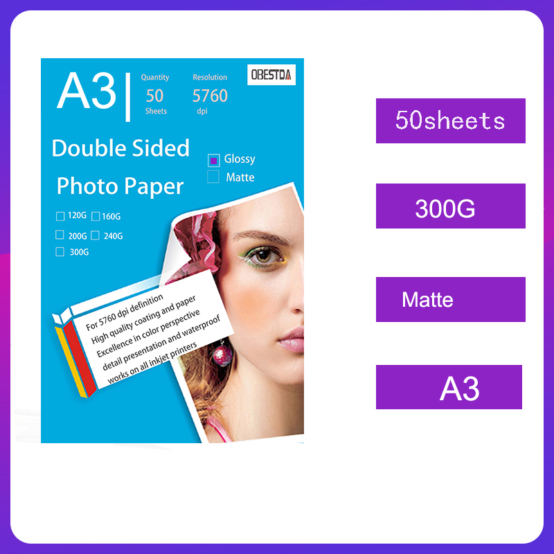 Papel estucado A4, papel fotográfico mate brillante de doble cara, impresión de inyección de tinta a color, papel fotográfico de tarjeta de visita de alto brillo, cartón de 160g: 300G Matt A3