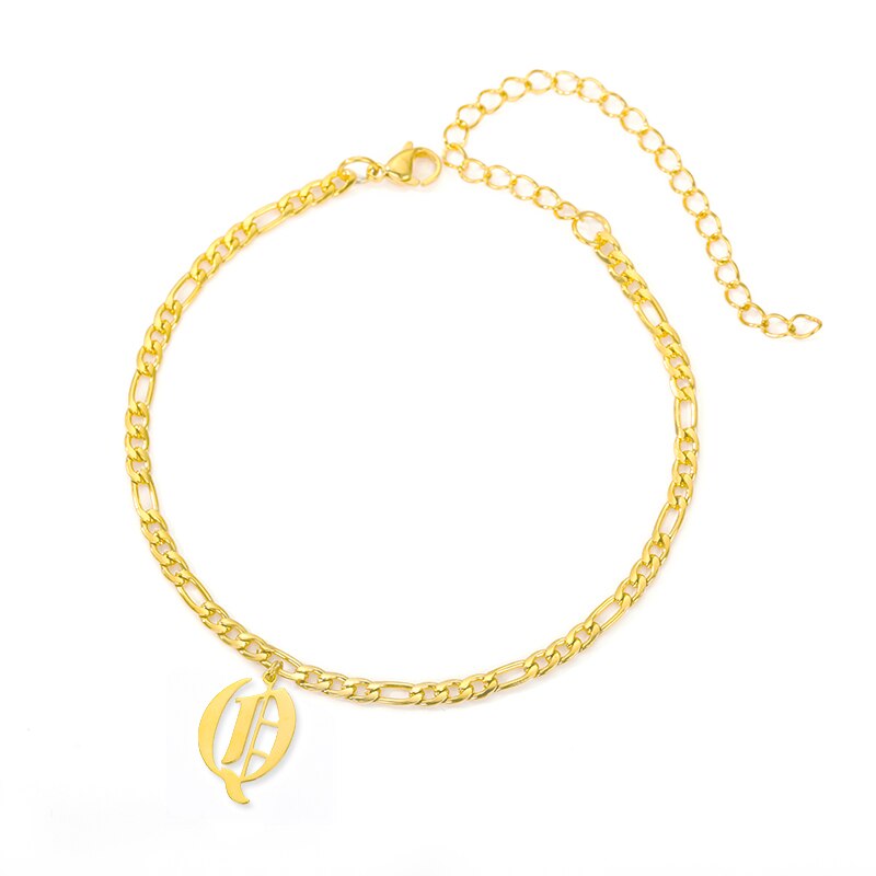 Initial fußkettchen für frauen Gold Kette knapp fußkettchen frauen boho edelstahl fußkettchen alt englisch schrift initialen Knöchel Armbinde: Q
