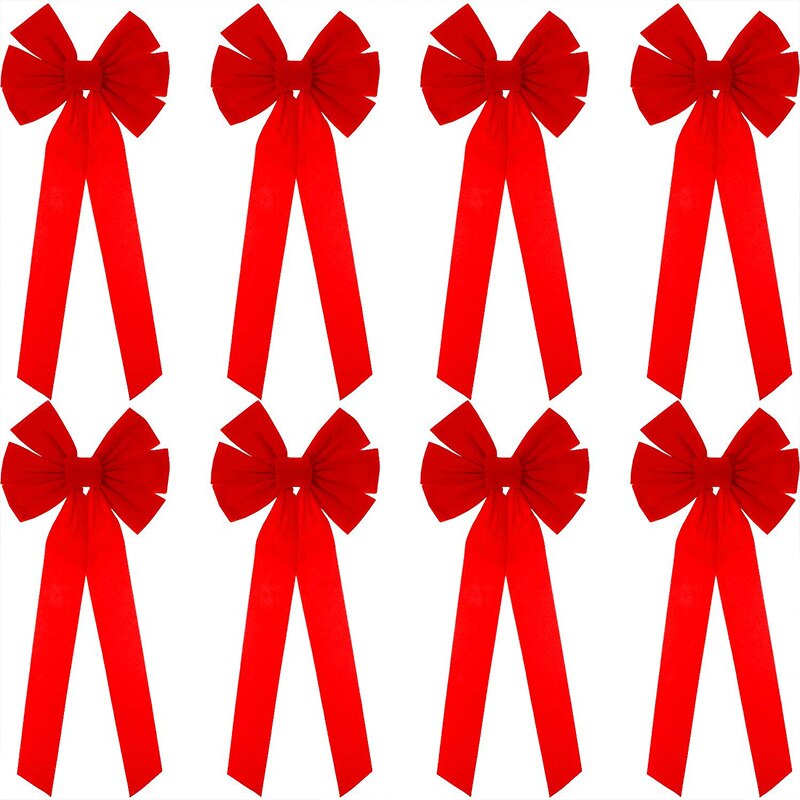 Rouge flanelle noël arcs 10x16 pouces 12 Pack noël guirlande arcs pour arbre de noël guirlande fenêtre mur grands , Indo: Default Title