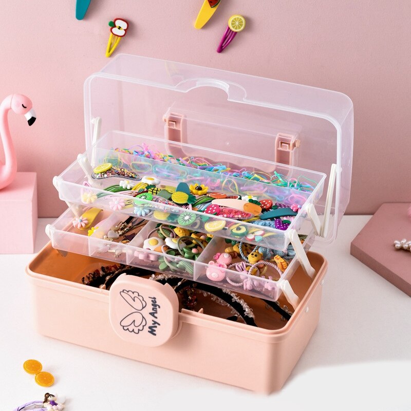 Boîte de rangement d&#39;accessoires de cheveux pour enfants, boîte de rangement d&#39;accessoires de coiffure pour filles, étui à bijoux de finition de bureau