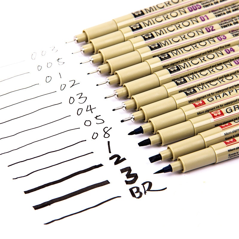 1 kpl pigmentti micron sakura neelde pehmeä sivellin piirustuskynä 005 01 02 03 04 05 08 sivellin hienokärkikynä