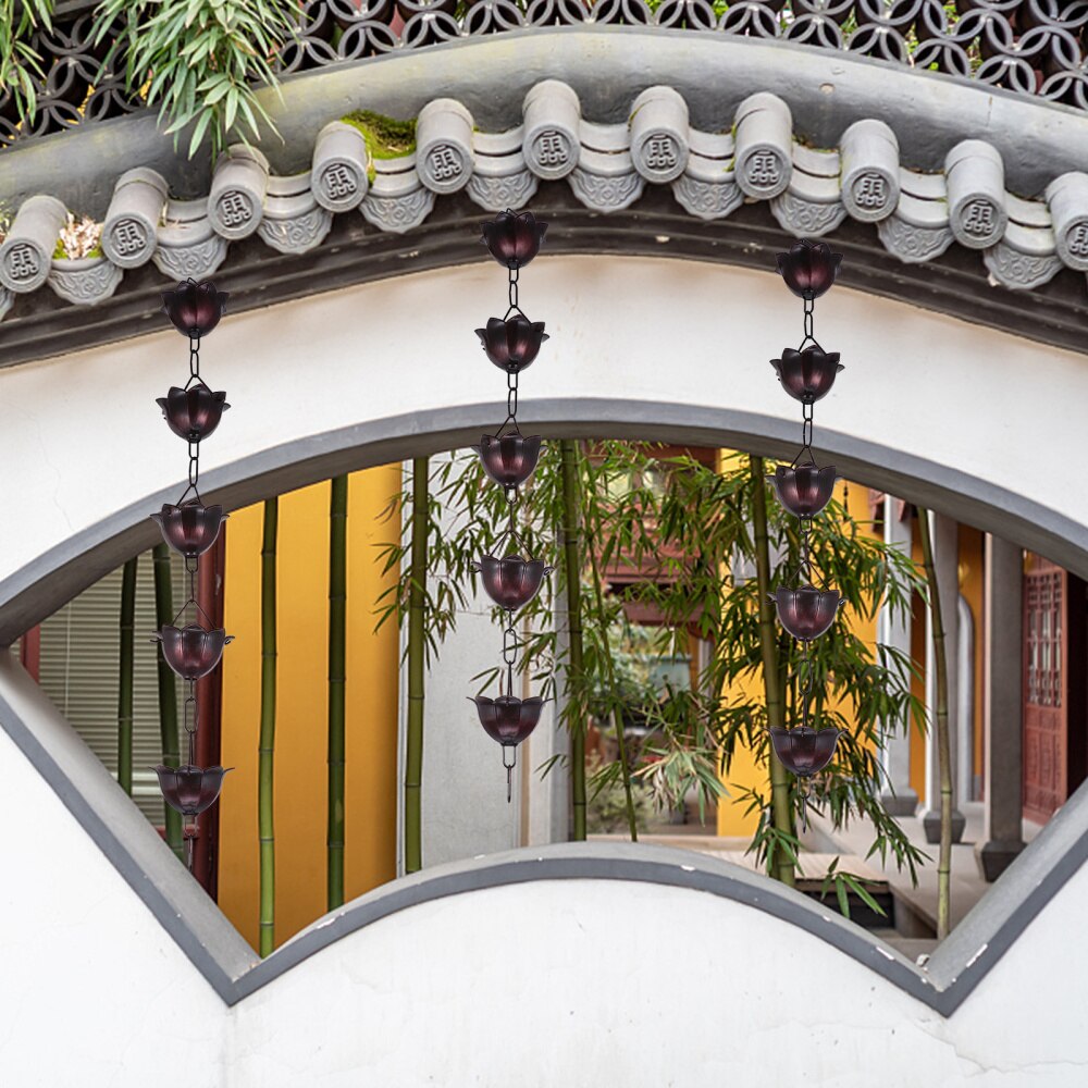 1m Universal Rain Chain Metal Chimes and Cups Flower Rain Catcher for Gutter