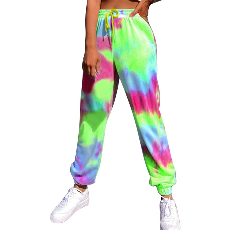 Tie dye joggingbroeken hoge taille lange baggy broeken dames joggingbroeken losse broeken herfst winter streetwear kleding: Kleur 1 / M