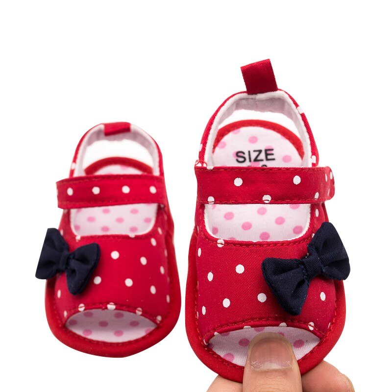 Sandalias de bebé, zapatos de niña bebé de algodón, sandalias bonitas con pajarita de lunares para niña bebé, zapatos de princesa de verano de 0 a 12M, sandalias de playa