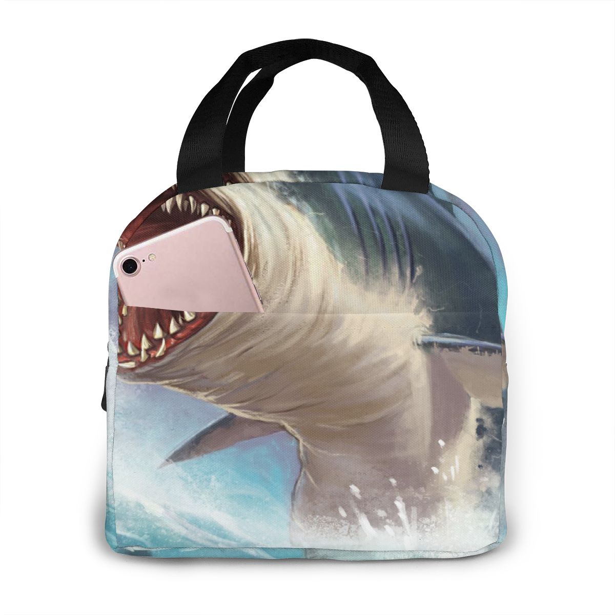 Fantasy Shark Underwater World Lunch Bag Portable Insulated Thermal Cooler Bento Lunch Box Tote Picnic Storage Bag Pouch: Black 7