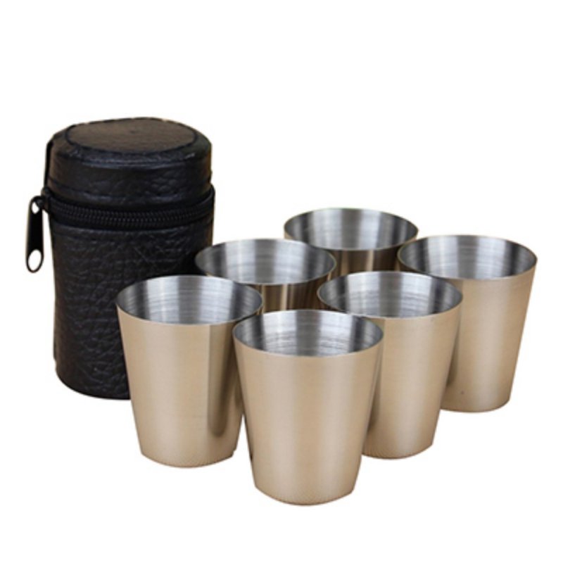 6 stks/set Reizen Outdoor Praktische Rvs Cups Shots Set Mini Glazen Voor Whisky Wijn 30 ml Draagbare Set