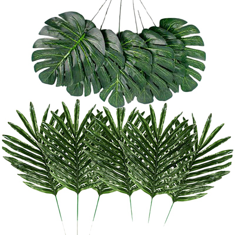 24 Pcs 2 Soorten Tropische Plant Palm Bladeren Kunstmatige Palm Bladeren Faux Bladeren Safari Bladeren Hawaiian Turtle Leaf Luau: Default Title