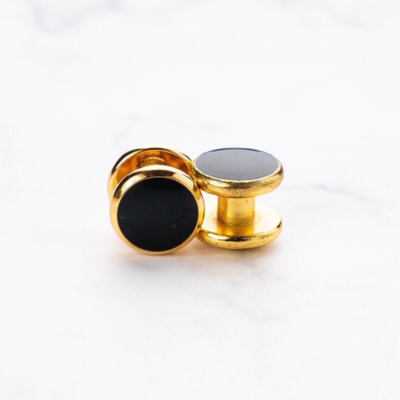 Luxury Gold Tuxedo Cufflinks and Studs Set Black Enamel Round Cuff Button Set For Mens Suit French Shirt Business