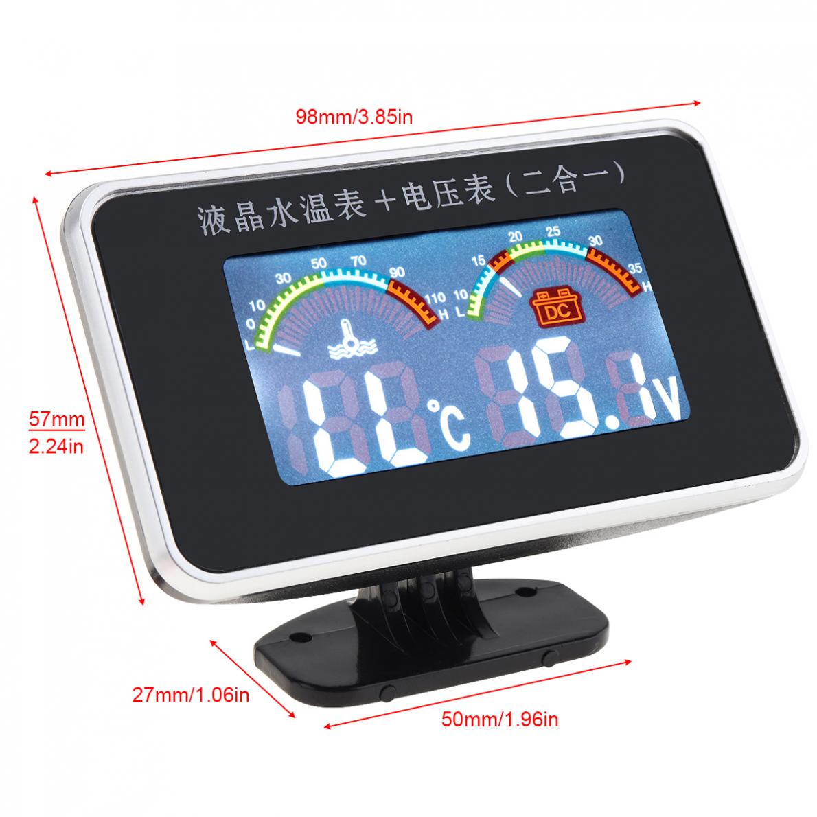 12v / 24v universal 2 in 1 lcd digital bil voltmätare vattentemp temperaturmätare med sensor för bil lastbil
