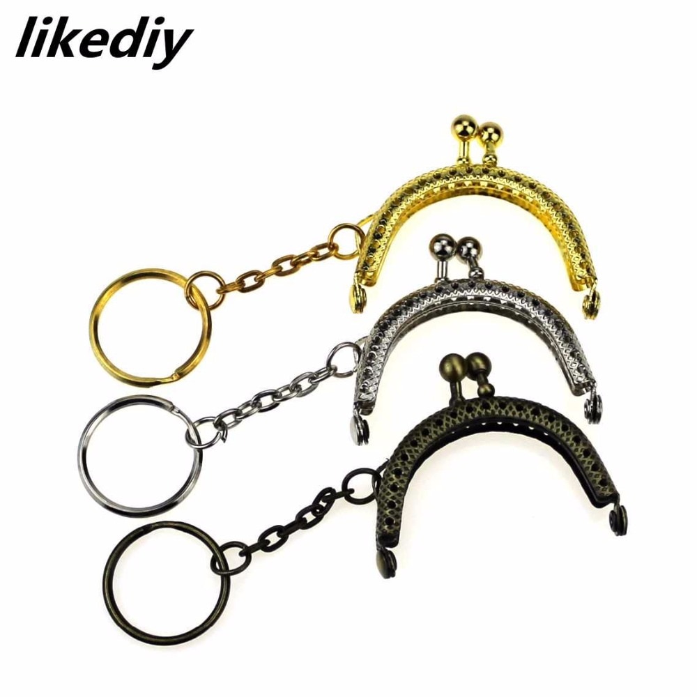 20 Stks/partij 5 Cm Golden Brons Zilver Half Ronde Metalen Portemonnee Frame Kus Sluiting Lock Met Sleutelhanger Tas Onderdelen accessoires 3 Kleuren
