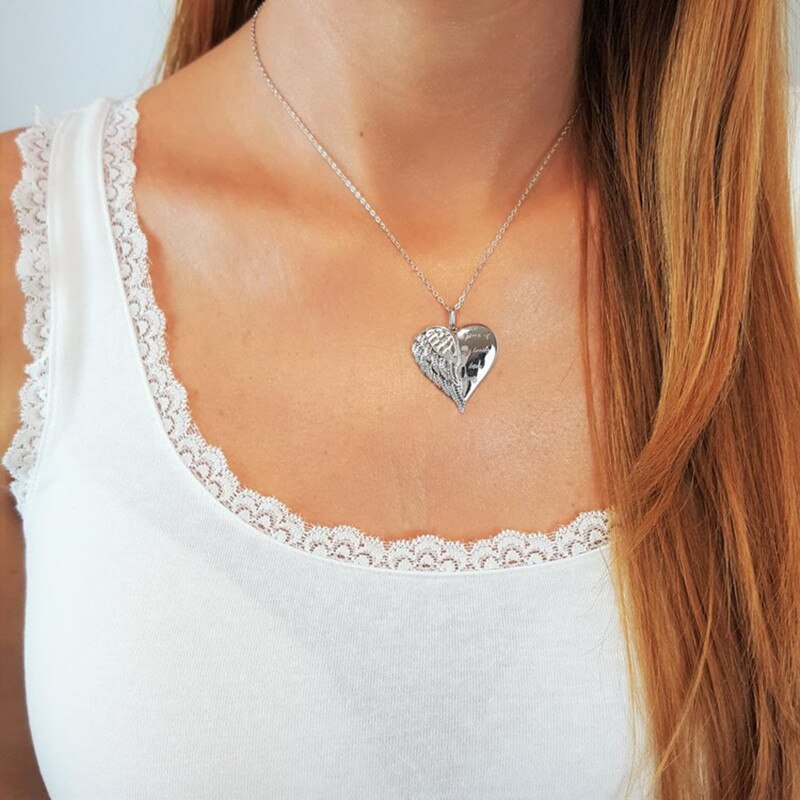 Women's necklace letter a piece of my heart has wings gold silver alloy love heart wing pendant feather angel necklaces