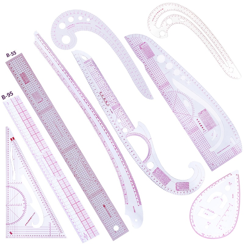 Qsezeny set de cusut curba franceză riglă mașină de cusut instrument de cusut multifuncțional riglă de tăiere probă de îmbrăcăminte riglă metrică