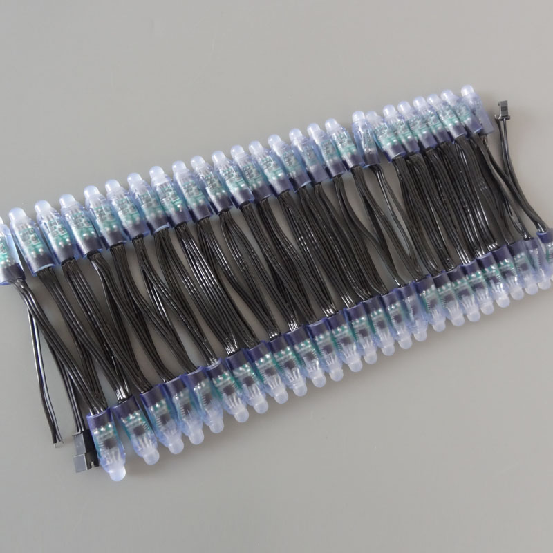 All BLACK wire(20AWG) addressable DC5V 12mm through hole WS2811 led smart pixel node,IP68 rated;50pcs per strand