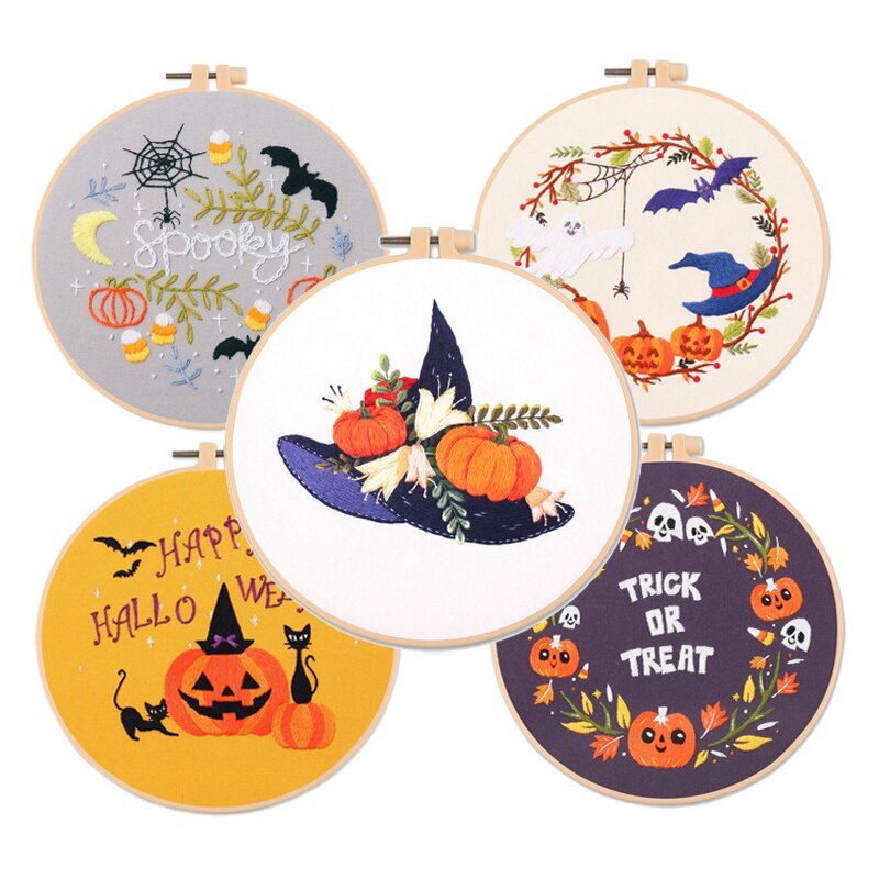 Kit de broderie avec cerceau pour débutant, Kit de broderie, motif d&#39;halloween, ensemble de points de croix imprimés, couture, artisanat d&#39;art,